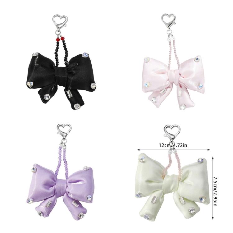 Adorable Rhinestones Bows Keyring Bag Decoration Fabric Multifunctional Keychain Portable Daily Essential