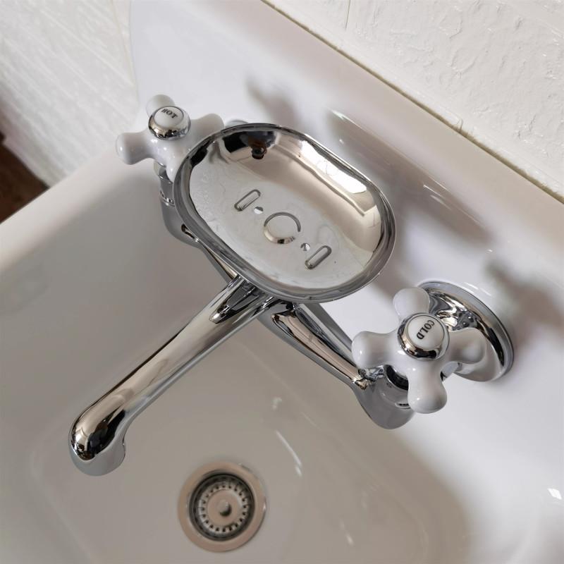 Tuqiu Badrumstvättställsblandare Väggmonterad Varmt och Kallt Keramikhantag Europeisk Stil Diskho Blandare med Tvålkopp