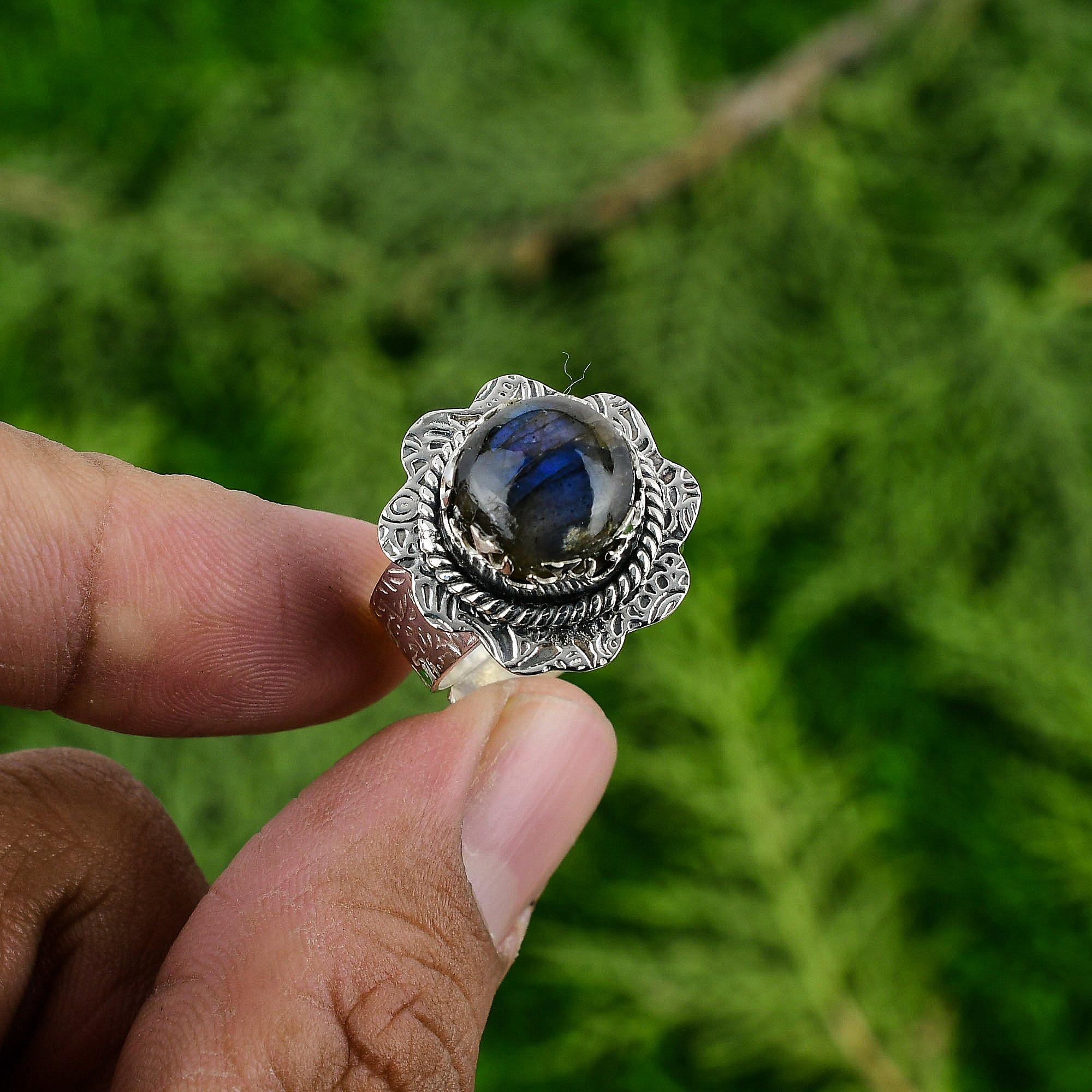 

Gift For Her 925 Silver Natural Labradorite Gemstone Statement Adjustable Ring Adjustable