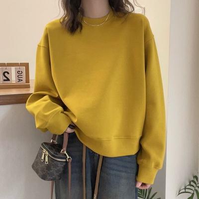 Samt Einfarbig Rundhals Kurz Sweatshirt Damen Locker Lässig Sport Vielseitige Mode Warm Kann Draußen Getragen Werden