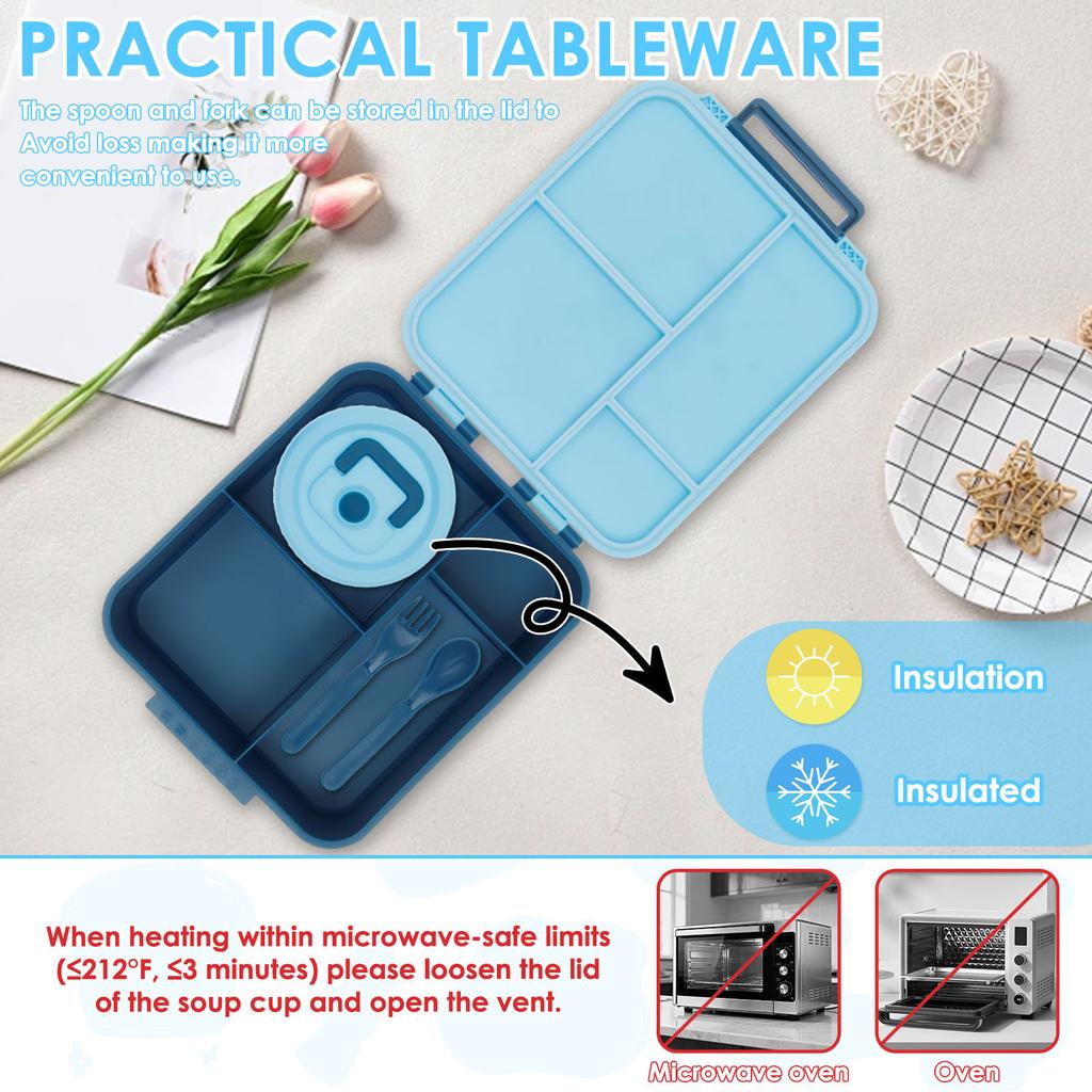 1700 ML Lunch Box Microwavable Bento Box Leakproof Storage Boxes with 300ml Soup Jar Food Container for Students Adults School
