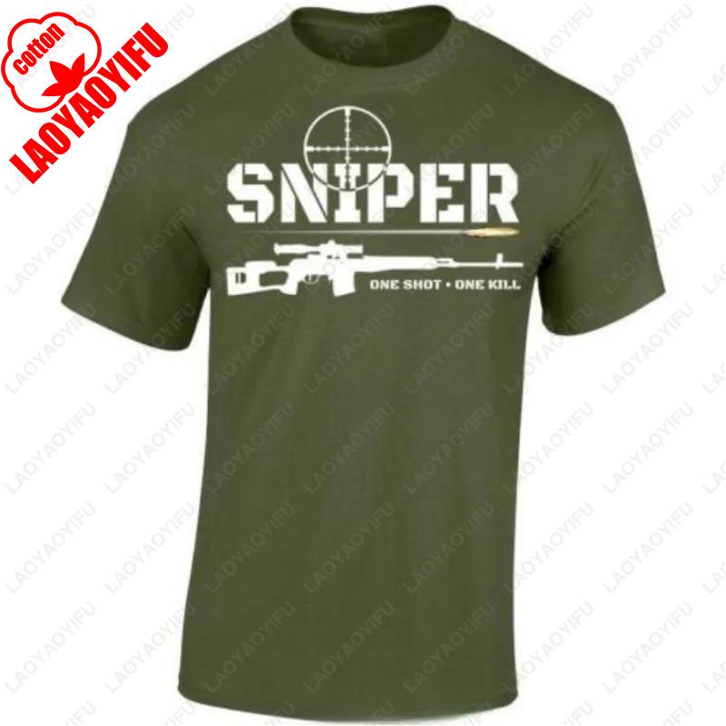 Unique Design Sniper One Shot One Kill Tshirt Cotton Short Sleeve Men Tee New Streetwear Casual Camisetas Comfortable Adult Tops