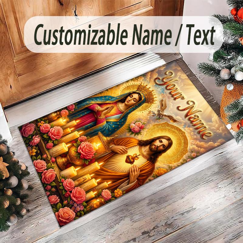Valentine Love Theme Crystal Velvet Rug Personalized Custom Name Text Soft Floor Mat Home Decor