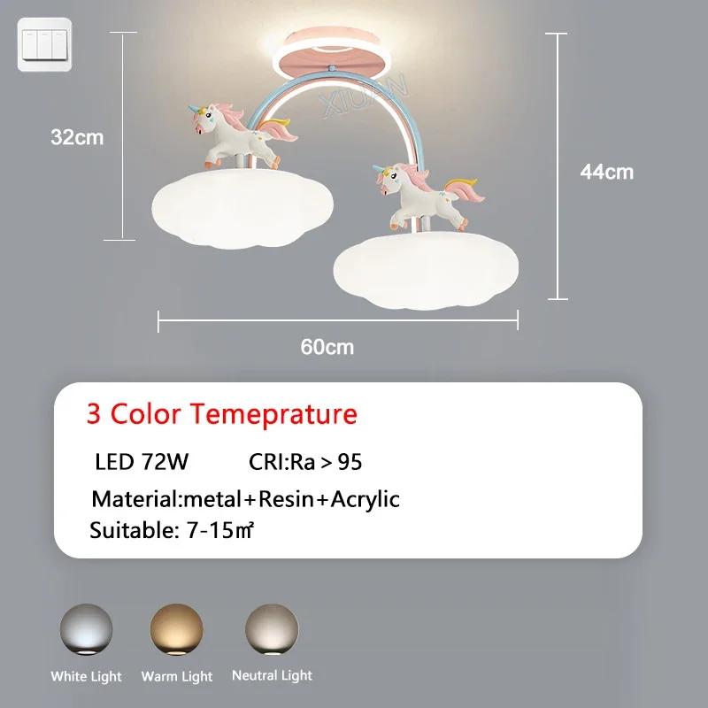 Nordic Child Unicorn Ceiling Light Dimmable for Girl Bedroom Nursery Children's Chandelier Home Decor Lighting Lusters Luminaire