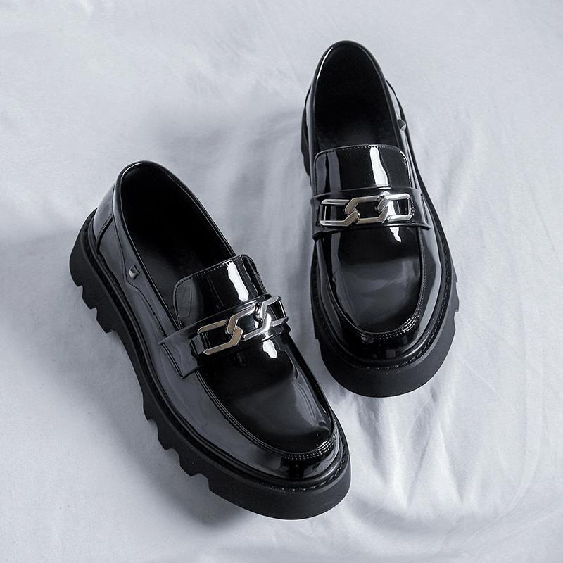 Men's shoes business leather shoes men's fashion muffin foot cover small leather shoes versatile platform casual shoes black lazy shoes