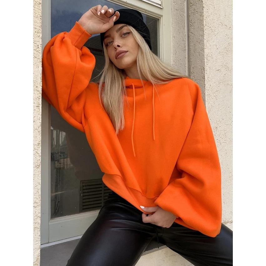 Autumn and Winter Sports Casual Fleece Hooded Sweater Women's Street Style Oversize Loose Long-sleeved Pullover Jacket