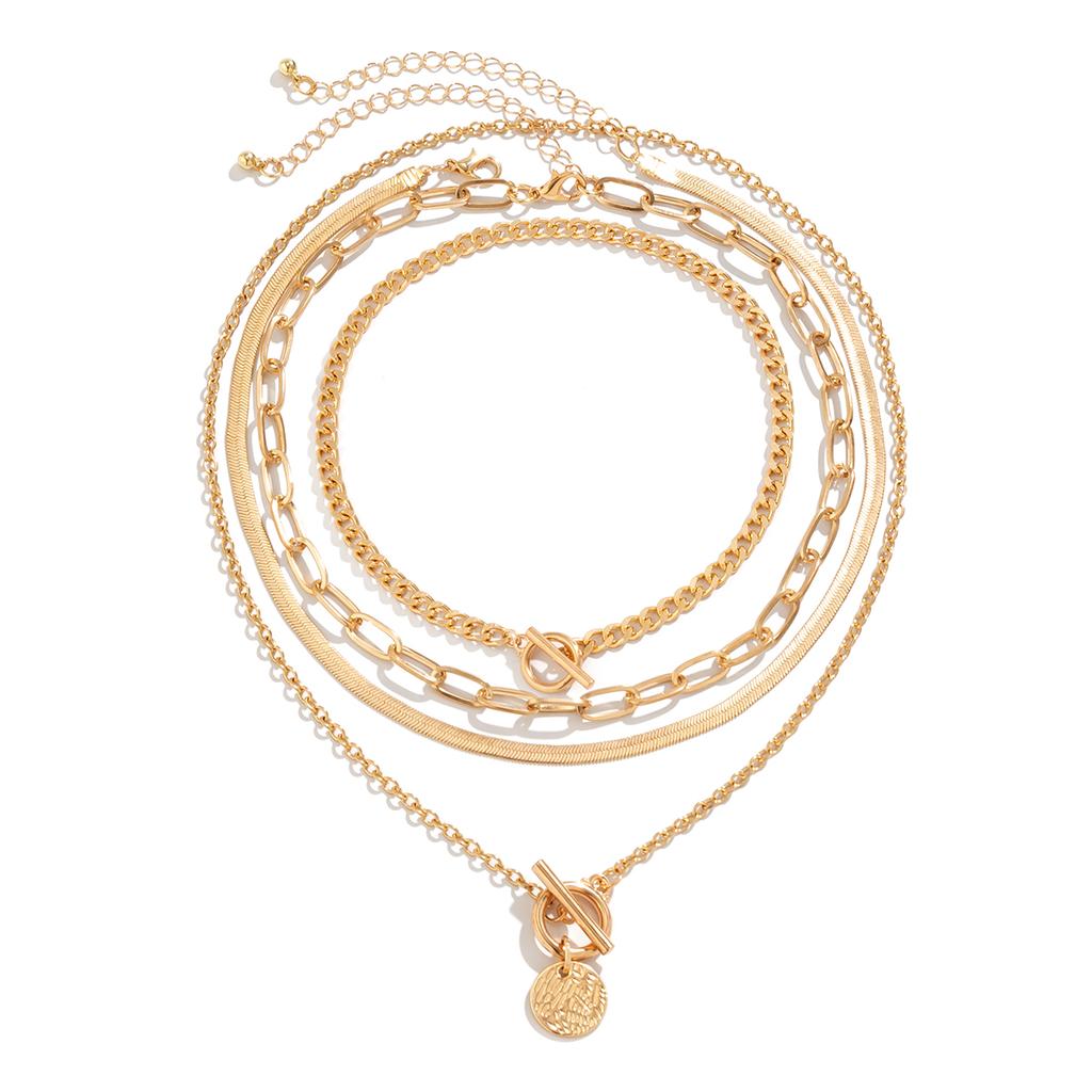 Vintage Multilayer Coin OT Buckle Pendant Choker Necklace for Women Trendy Collar Punk Flat Snake Chain Aesthetic Jewelry Gift