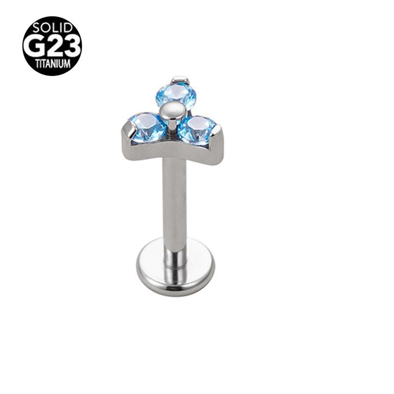 ASTM F-136 Titanium Triangle Flower Pavé Zircon Cartilage & Lip Stud Earring with Internal Thread