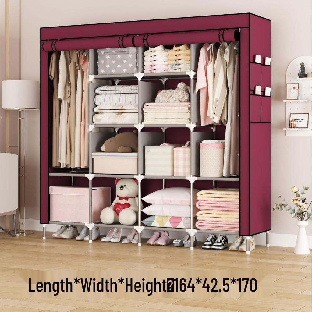 Multi-layer Non-woven Fabric Wardrobe with Dustproof Cover and Iron Pipe Frame