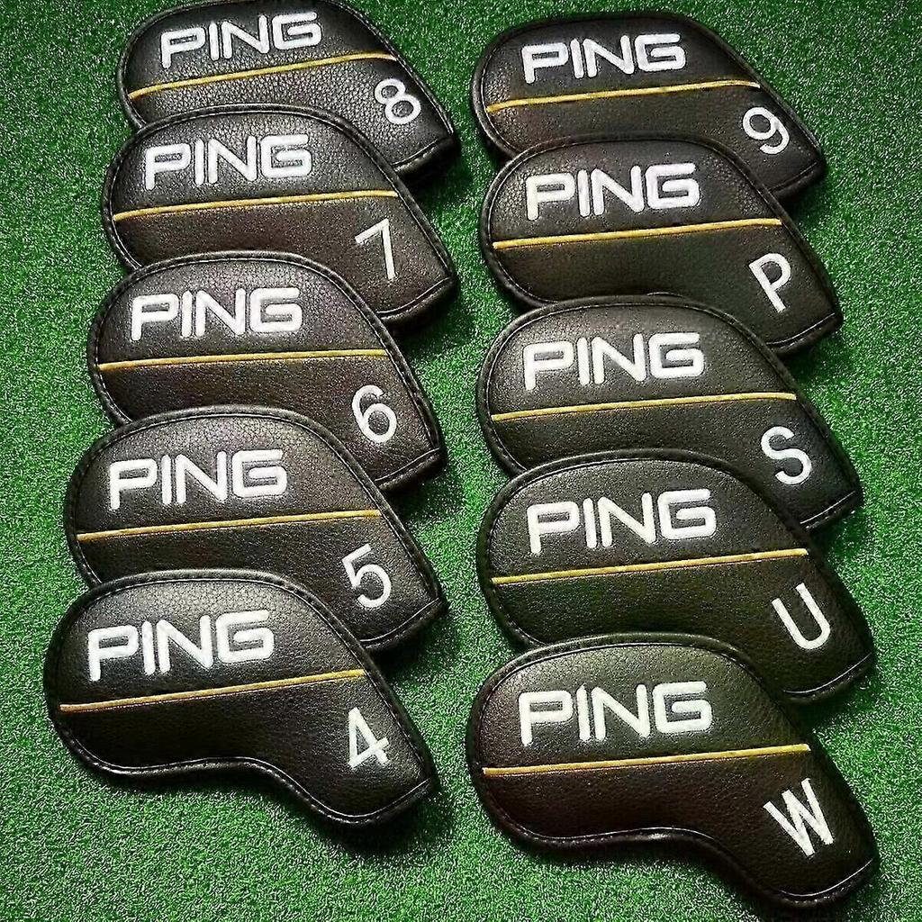 Lot de 10 Housses de Tête de Fer pour Club de Golf PING Ligne Jaune Classique 4-9+PWUS Fermeture Magnétique