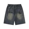 Distinctive Fashion Brand Spider Print Denim Shorts Men's Loose Casual Wash White Pants American Vintage Pants