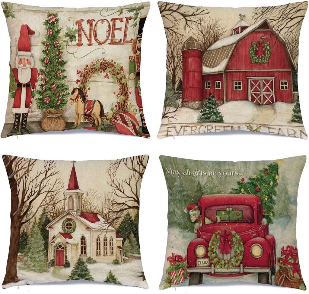 New Christmas Decoration Christmas Pillowcase 18 X 18 Inch Set of 4 Christmas Collection Cushion Pillowcases Custom Zipper Squar