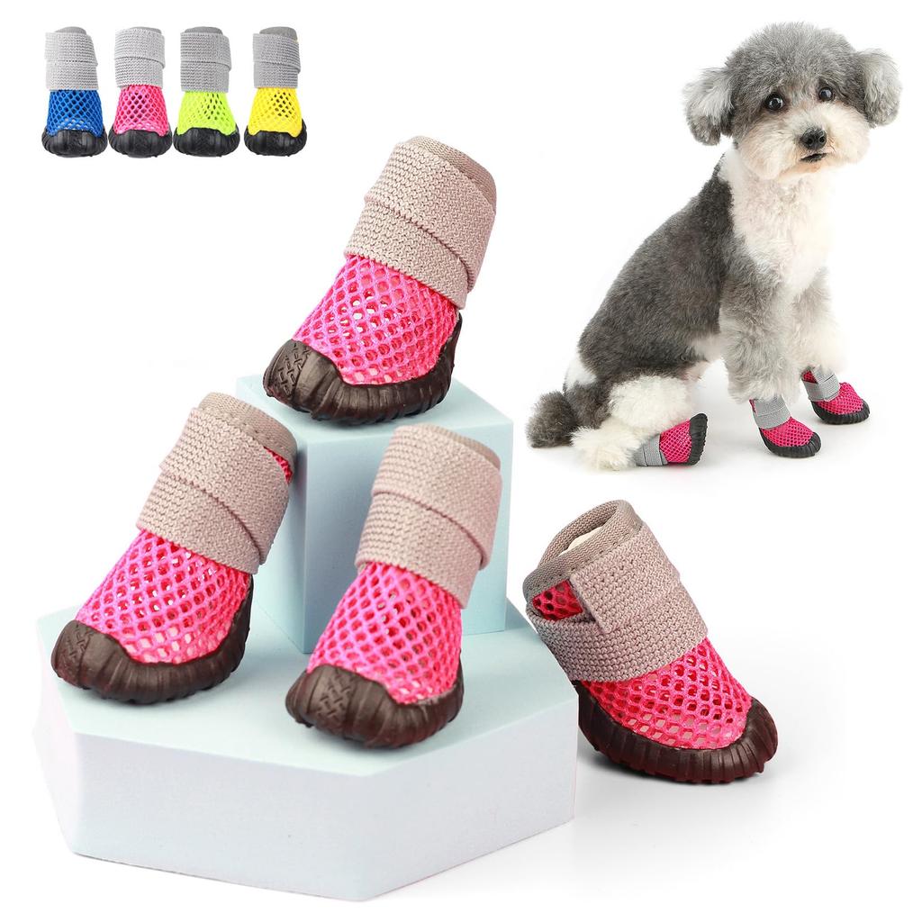 Breathable Mesh Small Dog Shoes, Anti-slip Rubber Sole, Adjustable Paw Protectors For Pavement, Walking Running Boots Summer