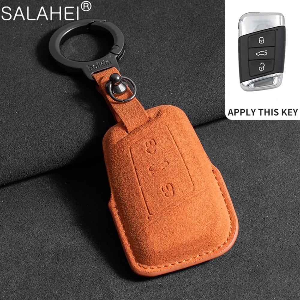 Wildleder Auto Schlüsselhülle für Volkswagen VW Magotan Passat B8 TIGUAN MK2 Golf 8 2020 für Skoda Octavia A8 A7 2021 SEAT Leon MK4