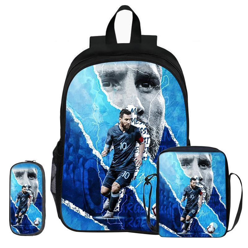 Mochila Estrella de Fútbol niño Mochila Deportiva Escolar Set de 3 Piezas Mochilas Bolsos de Hombro Bolsas para Lápices M-Messi Mochila Escolar Regalo para Niños