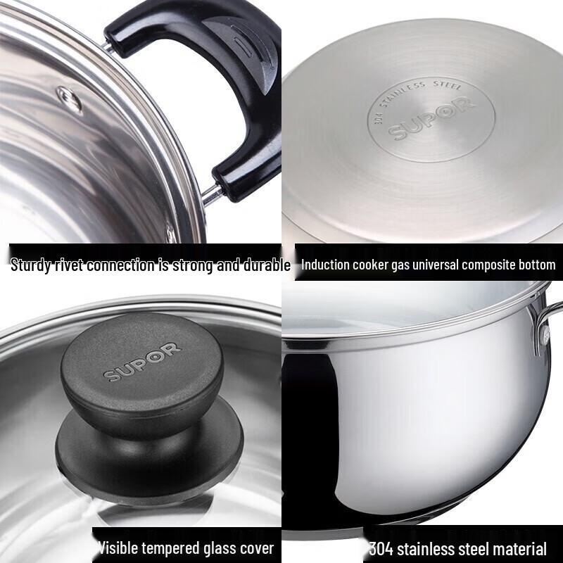 Supor 304 Stainless Steel Soup Pot with Steamer