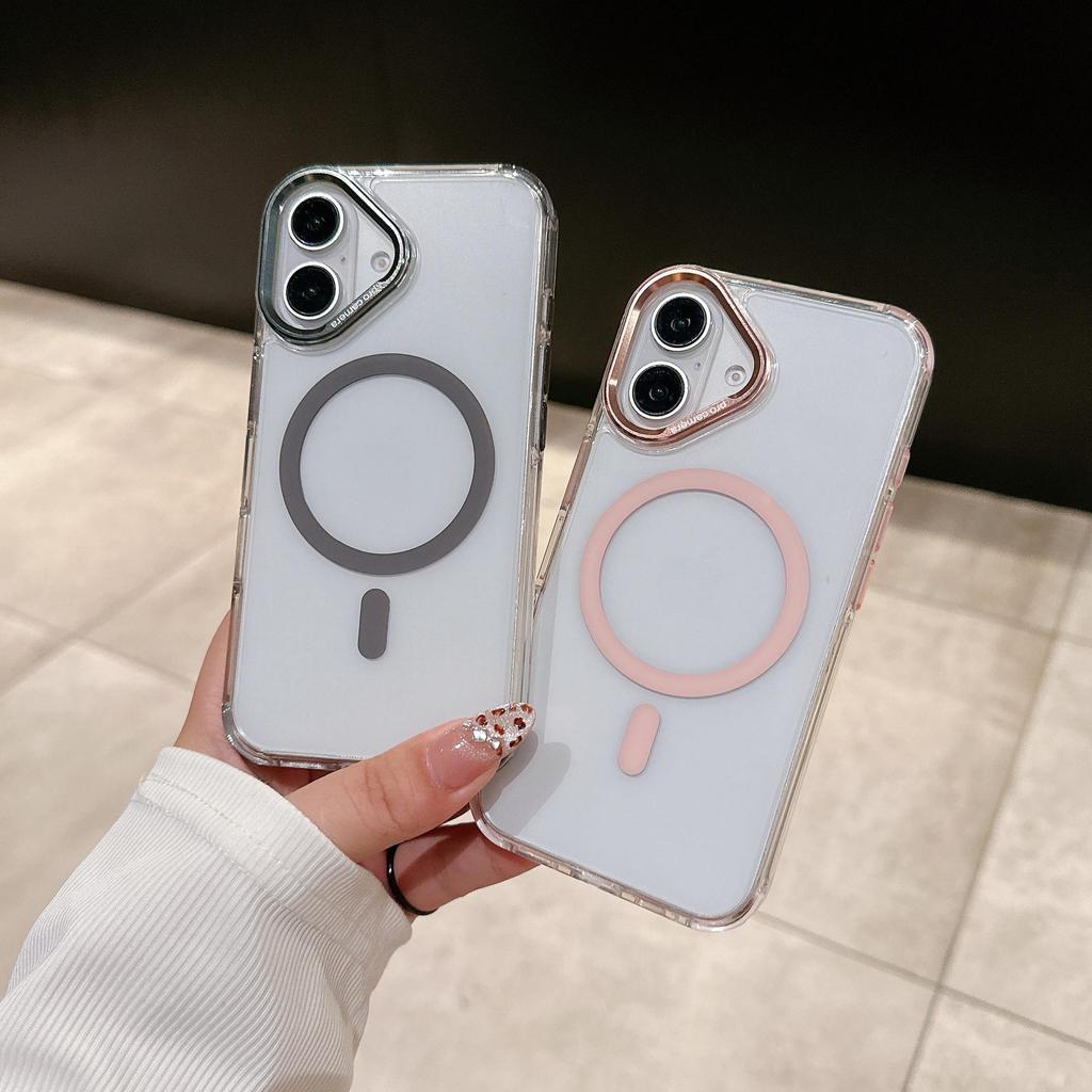 Crystal Color Magnetic Phone Case for Apple 17 Pro Max with Trendy Metal Lens Frame and Large Hole