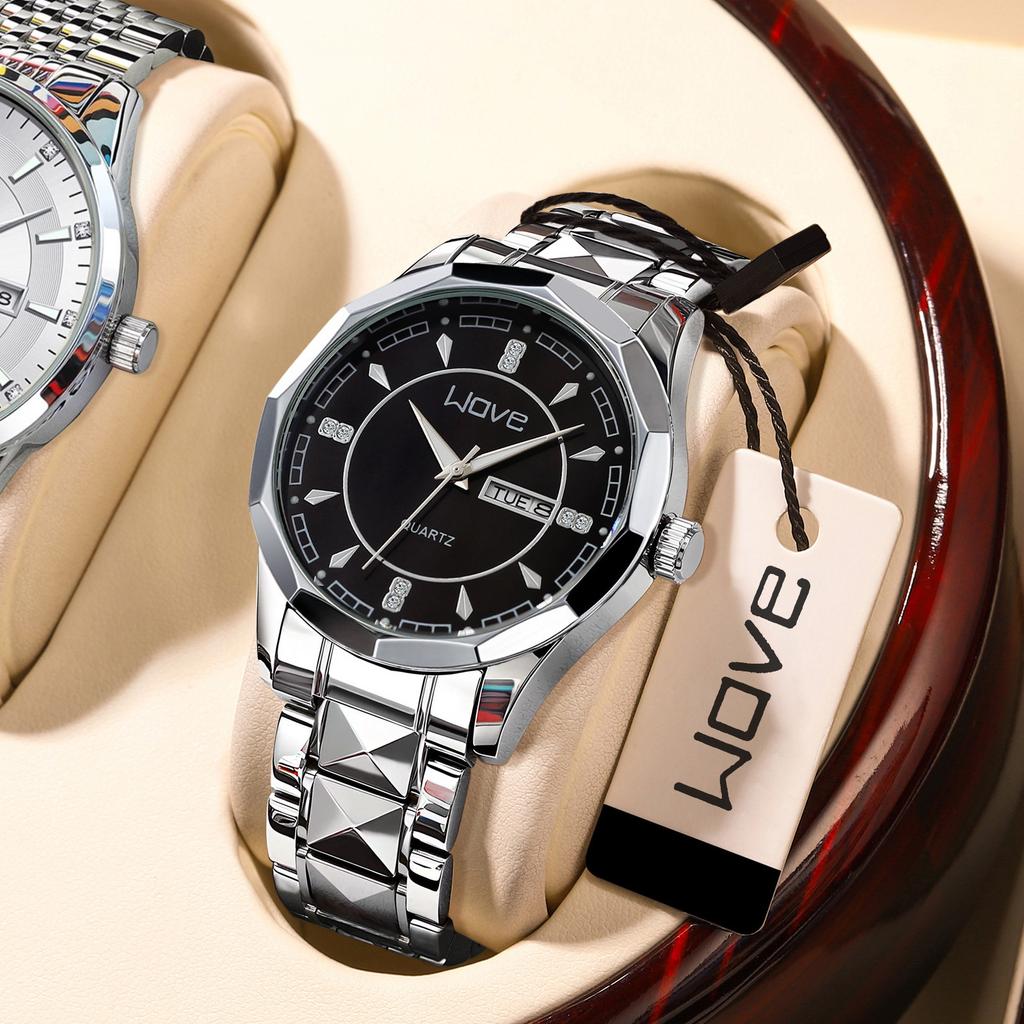 Langjue Watch Alloy Steel Belt Quartz Watch Luminous Polygonal Dial Watch Calendar Fashion Couple Watch