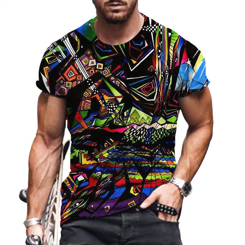 Summer Round Neck Anime Cartoon Youth Straight Tube Printed Pullover Shirt Men's T-shirt