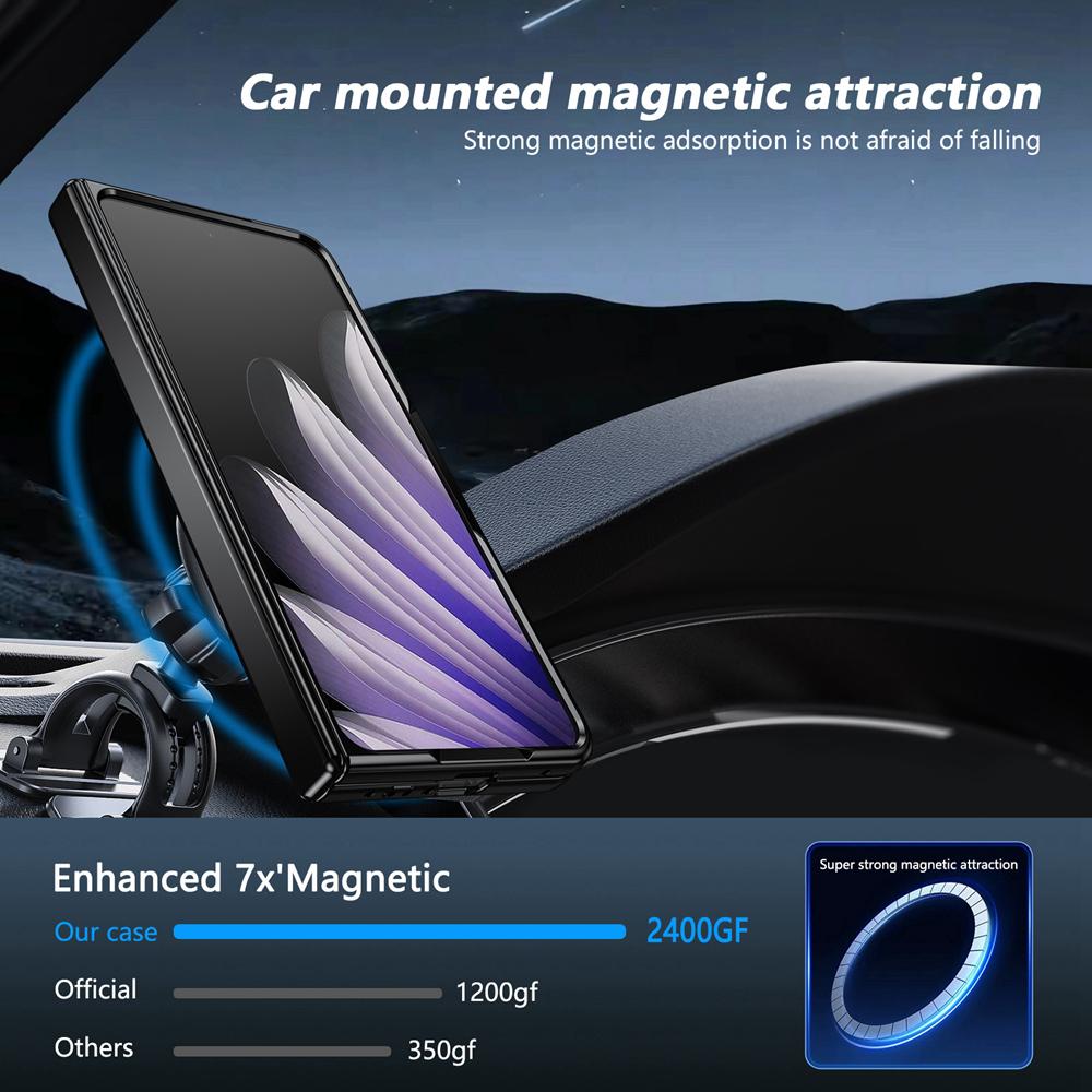 KEYSION 360° Rotating Magnetic Ring Stand Phone Case for MagSafe for OPPO Find N5 Hinge Phone Cover with Glass Screen Protector