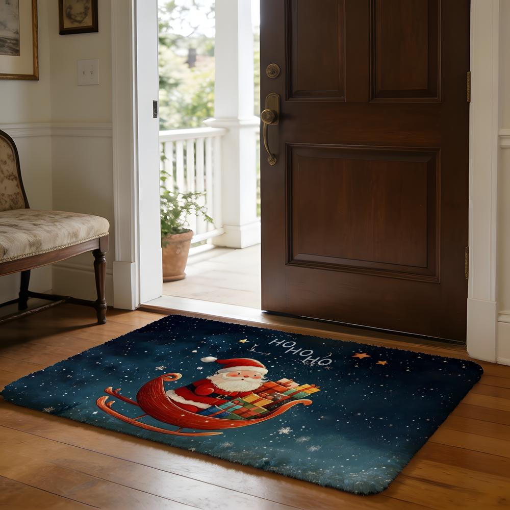 Santa Claus Floor Mat Soft Flannel Absorbent Mat Non-Slip Rug Home Bedroom Bathroom
