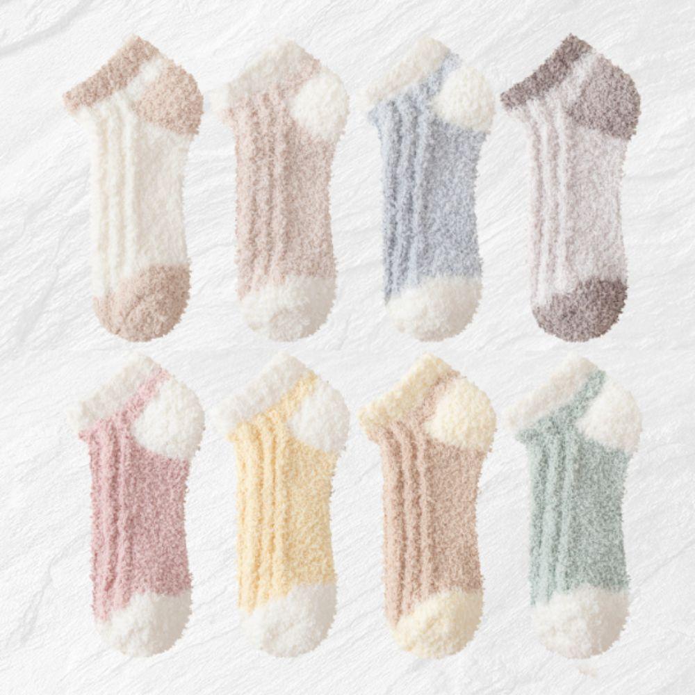 3Pairs Thickened Coral Fleece Socks Winter Warm Boat Socks Women Floor Plush Socks For Female Men