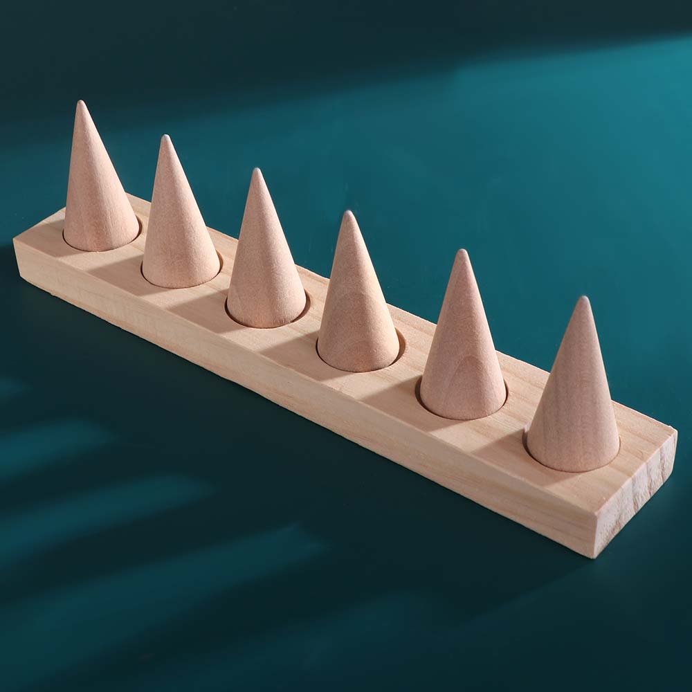 Modern Finger Rings Holder Retro Ring Storage Rack Wood Cone Ring Display Stand Jewelry Props