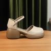 Baotou Sandalen Damen Sommer neu dicker Absatz Ein-Wort-Schnalle hohl Mary Jane Einzelne Schuhe Sommermodelle