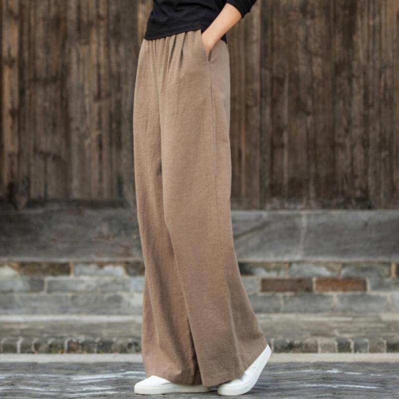 Women's Spring/Summer Linen Wide-Leg Pants Versatile Artistic Casual Trousers