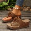 Fashion 2025 Vintage Flowers Wedges Slippers Women Summer Lightweight Platform Flip Fops Woman Clip Toe Thick Sole Sandals Plus Size