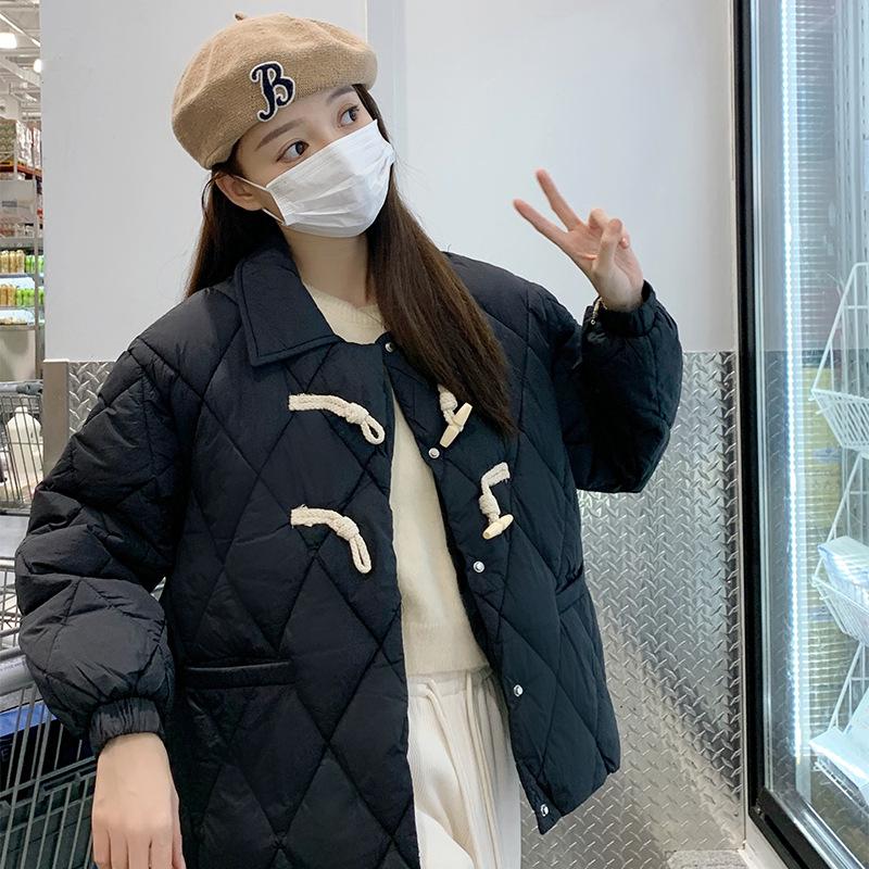 Black short down cotton clothes for women's autumn and winter new high-end super good-looking small thickened padded jacket