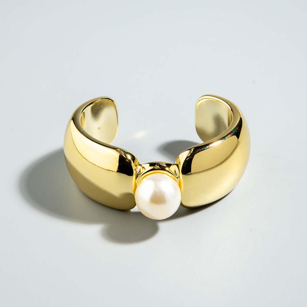 Fashionable Personalized Pearl Metallic Texture Geometric Opening Bracelet Exaggerate Women's Jewelry Versatile for Daily Use