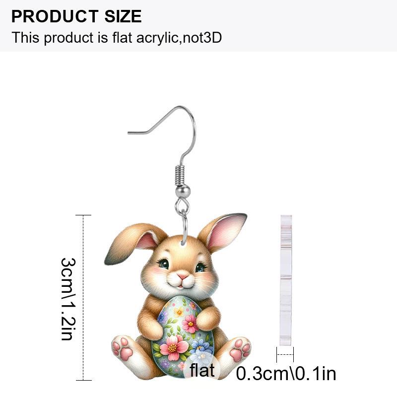 Acrylic Easter Bunny Heart-Shaped Earrings - 20 Cute 2D Cartoon Designs