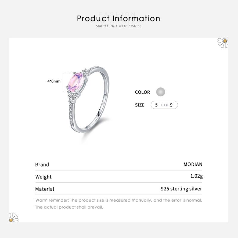 MODIAN 925 Sterling Silber Rosa Mondstein Eleganter stapelbarer Fingerring Ewigkeitsbänder für Frauen Weihnachtsgeschenke Feiner Schmuck