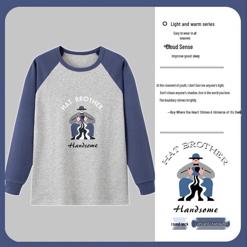 Children's Pure Cotton Flannel Thermal Pajamas - Boys' Teenage Autumn Layer