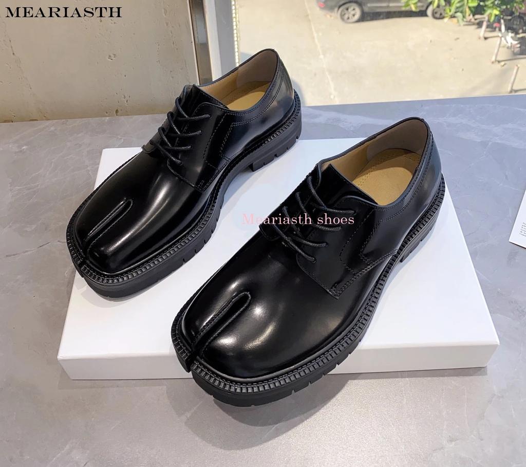 Femei Pantofi Tabi din piele neagră lucioasă de primăvară Toc gros Pantofi joasă Bărbați mărimea 46 cu șireturi Casual alb pantof cuplu sport nou