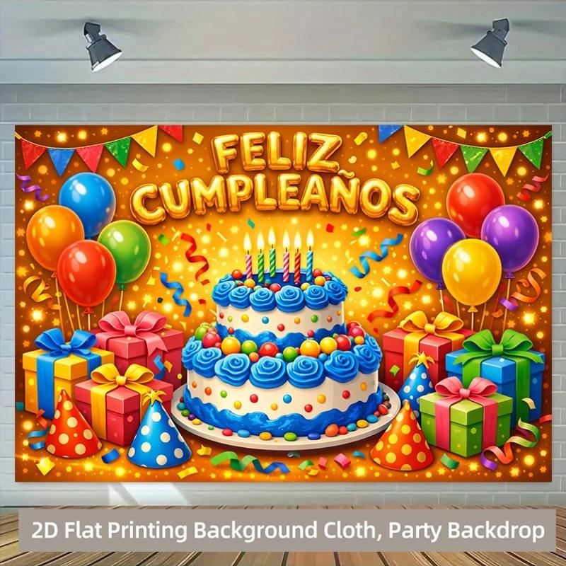 1pc, 2D flat, birthday cake backdrop with colorful balloons, durable photographic backdrop for birthdays and celebration 22