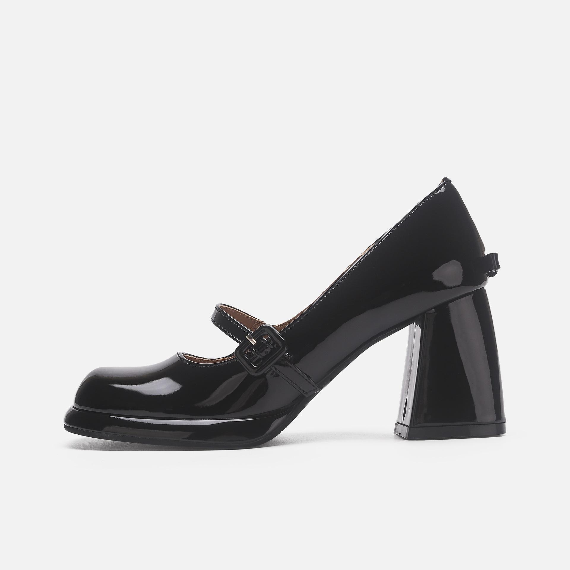 

High heels women s retro thick heel Mary Jane shoes JK uniform leather shoes thick heel single shoes 40 чёрный