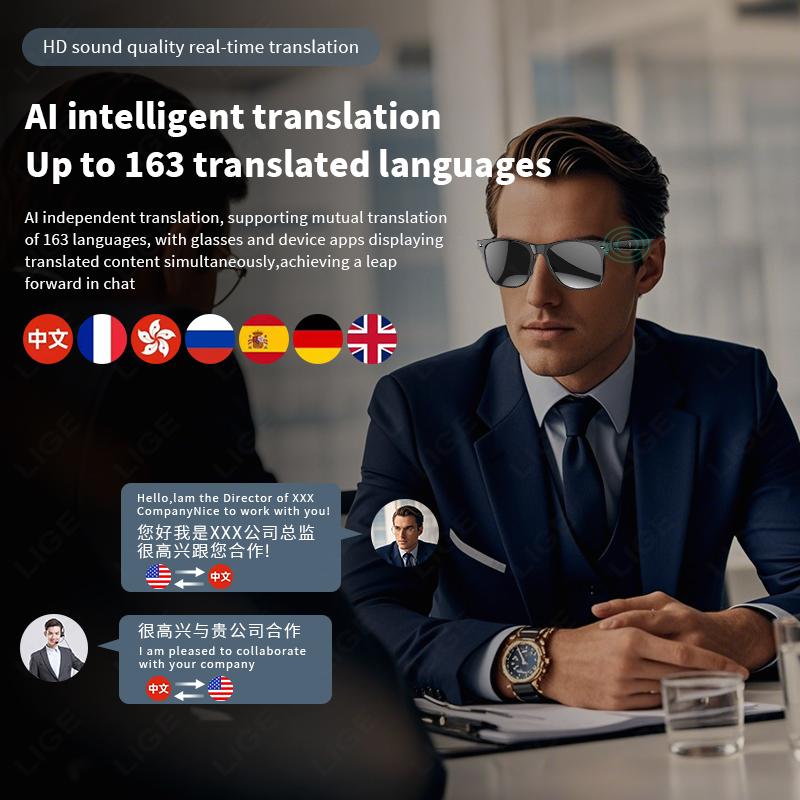 Smart Sunglasses Bluetooth Call Anti Blue Light Anti-UV Waterproof Smart Glasses For Men Women AI Intelnt Translation