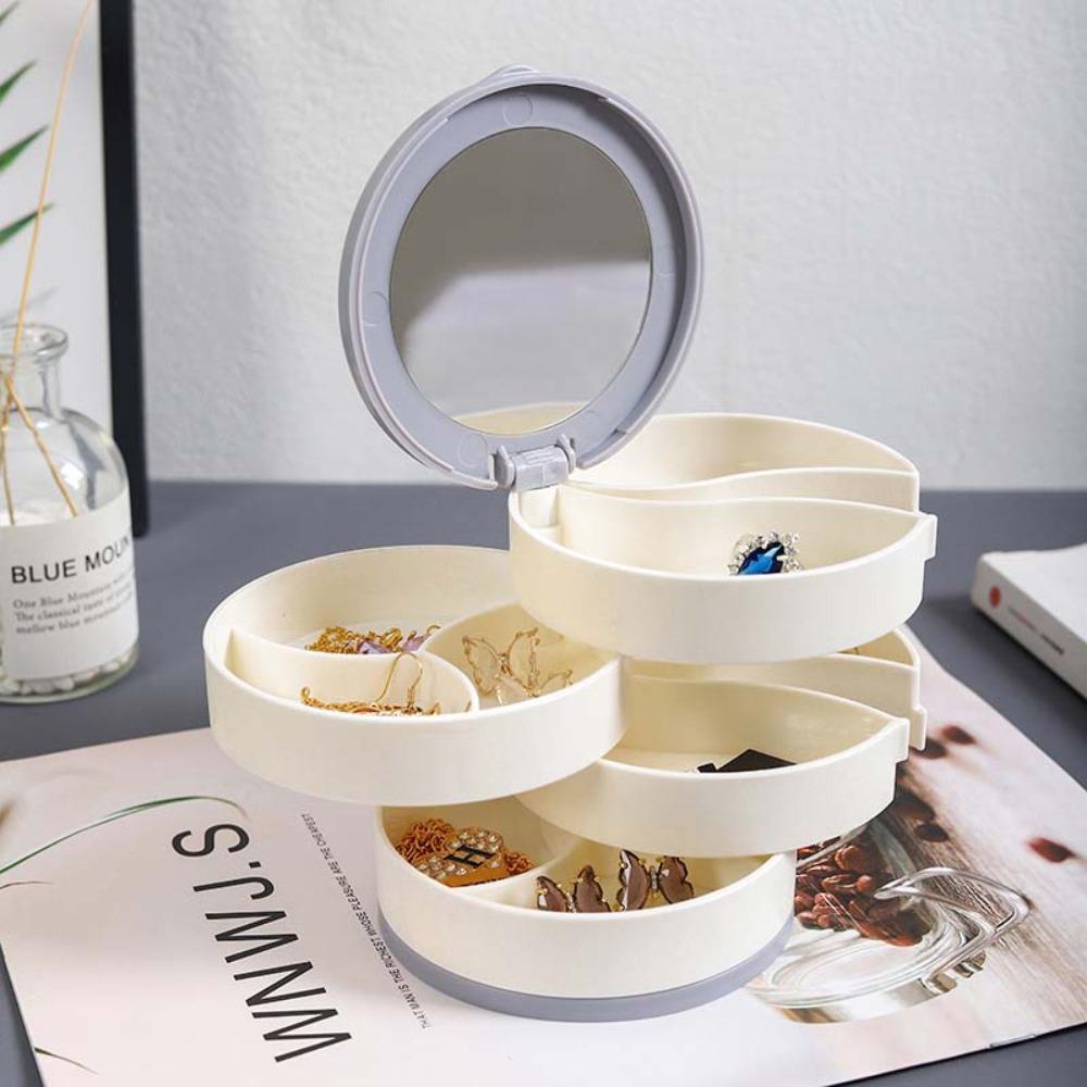 with Lid Desktop Storage Box Multilayer Earring Ring Box Rotating Plastic Stand  Women
