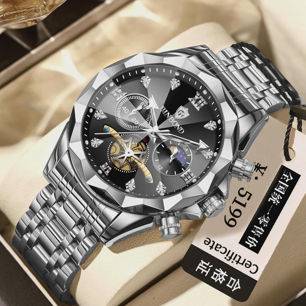 BINBOND Luxury Men Watch Top Original Waterproof Luminous Chronograph Man Wristwatch Stainless Steel Quartz Watches