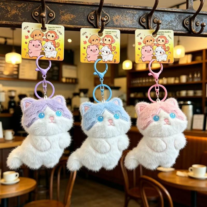 Cute Calico Cat Plush Keychain,  Bag Charm, Couple Gift Pendant Bag Plush Keychain Phone Car Keyring For Birthday Gift