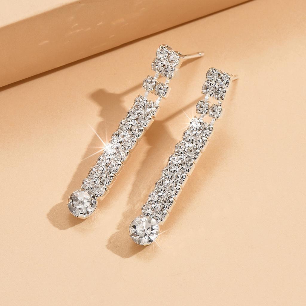 Women Chain Crystal Tassel Earrings Necklace Jewelry Set Wedding Banquet Party Holiday Gift