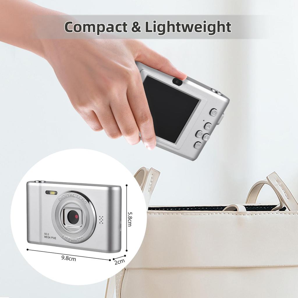 1080P Digital Camera, Digital Video Camera, 50MP Photos, Dual Lens, 2.4-inch Screen, 8x Digital Zoom, Vlog Camera, Built-in Flash, 32GB TF Card