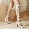 Sandali con Tacco Gladiator Donna Scarpe in Pelle Sexy Allacciati Incrociati con Cinturino Stiletto Punta Quadrata Estivi Al Ginocchio Calzature