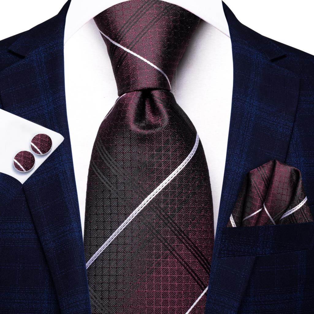 Hi-Tie Navy Blue Striped Silk Wedding Tie For Men Fashion Design Gift Men Necktie Hanky Cufflink Set Business Party Dropshiping