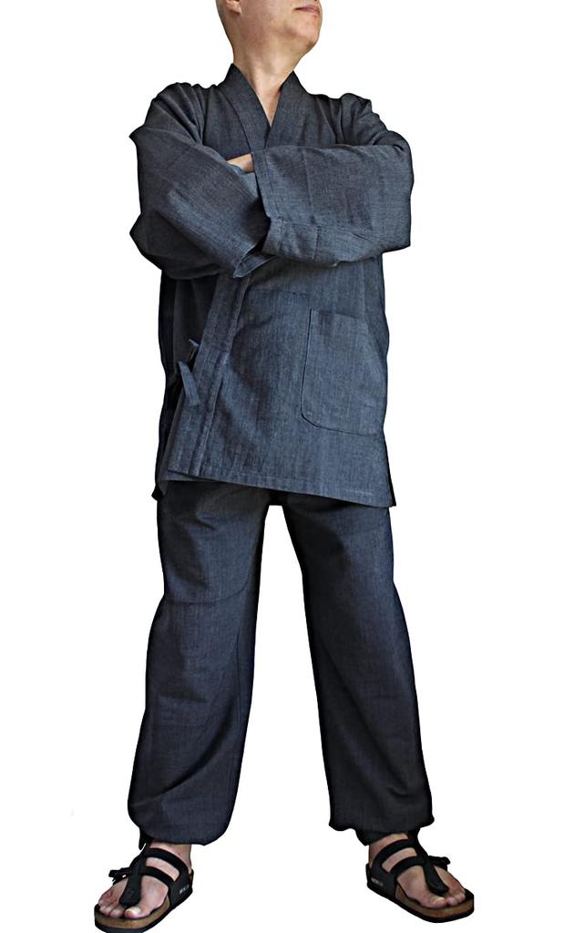 Jomton Cotton Work Clothes Ink [Sawan] Hand-woven (L, Black)