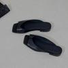 Leather square-toed one-word slippers women's summer 2025 new hemming low-heeled flat-bottomed casual versatile sandals