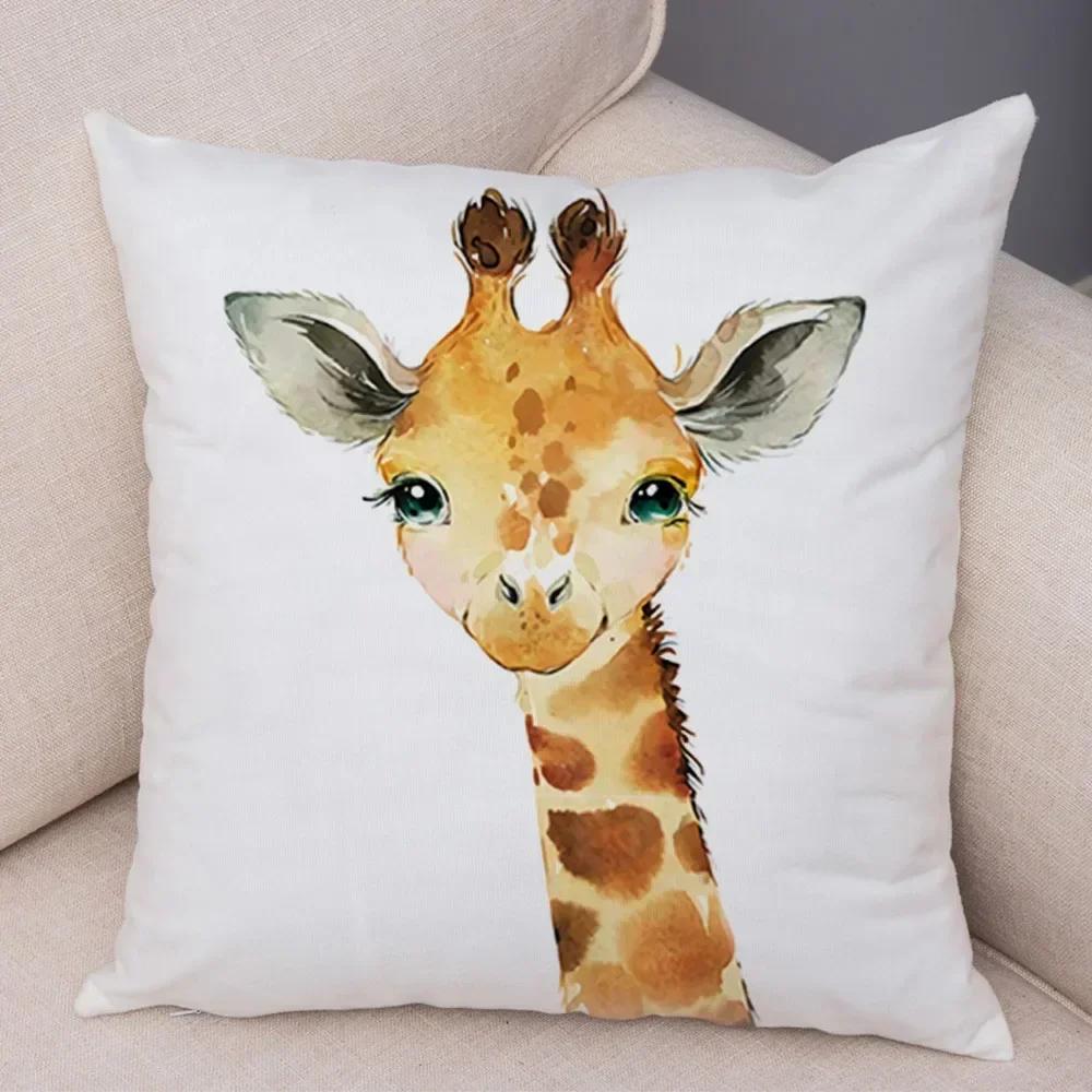 Aquarell niedliche Tier Kissenbezug Sofa Home Decor Zebra Giraffe Nilpferd Affe Löwe Fuchs Kissenbezug Kissenbezug