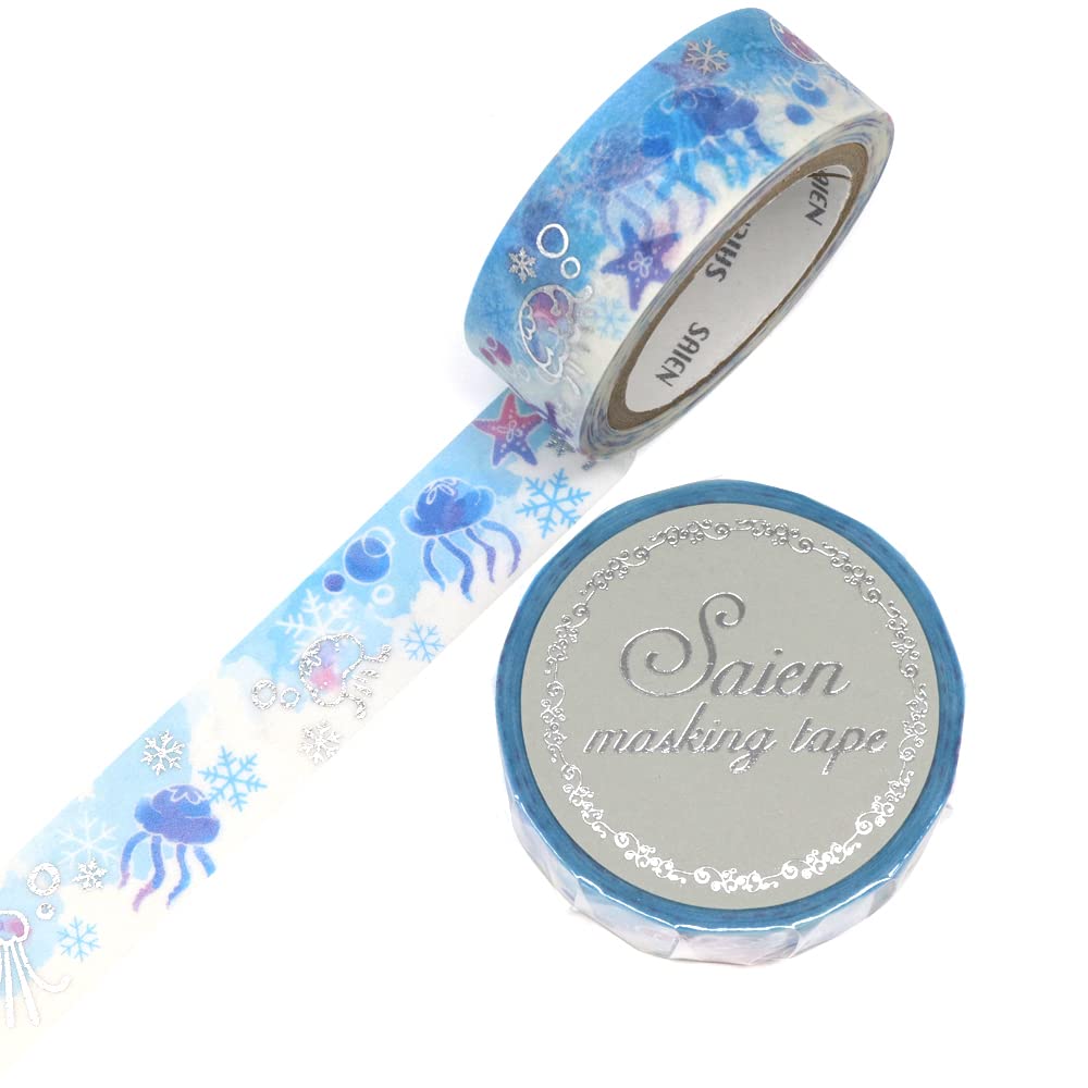 Kamiiso Sansho Japanese Washi Masking Tape in 15mm x 7m Jellyfish Made Japan SAIENUR-3048